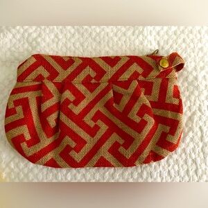 Mudpie orange & jute tan mini bag, geometric pattern, travel, party, mini